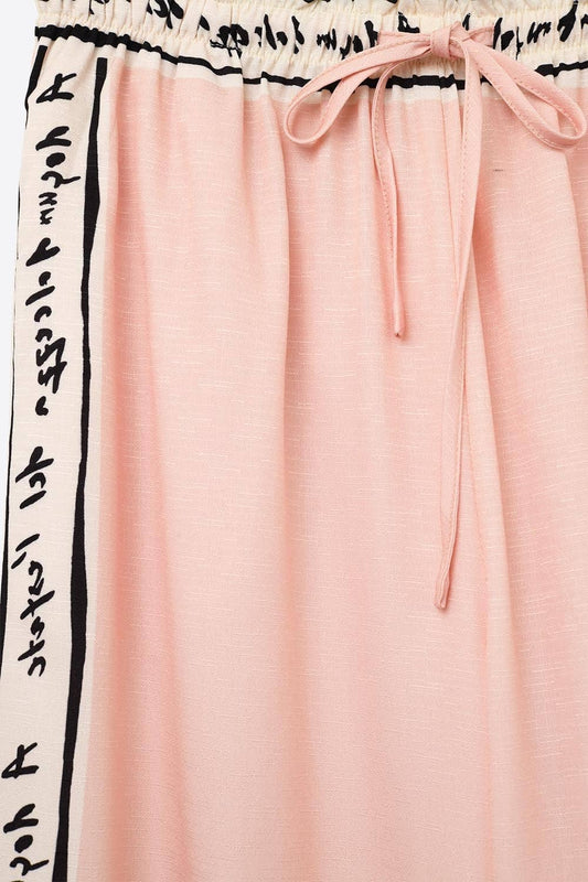 Pale Pink Printed Wide Leg Trousers