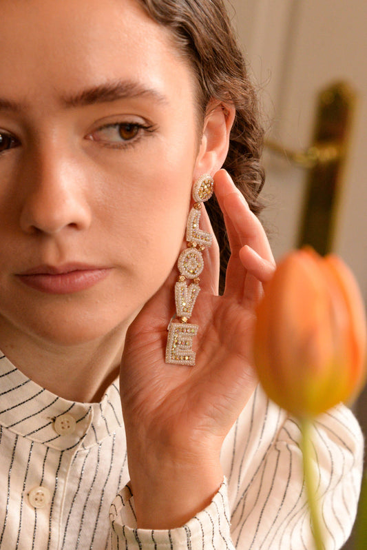 Pearl Glitzy 'LOVE' Earrings