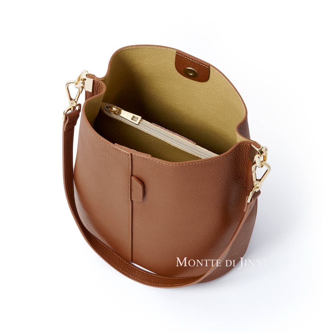 Tan Leather Bucket Bag with Removeable Straps
