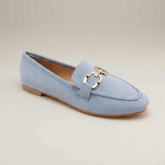 Pale Blue Suedette Loafer with Pale Gold Trim
