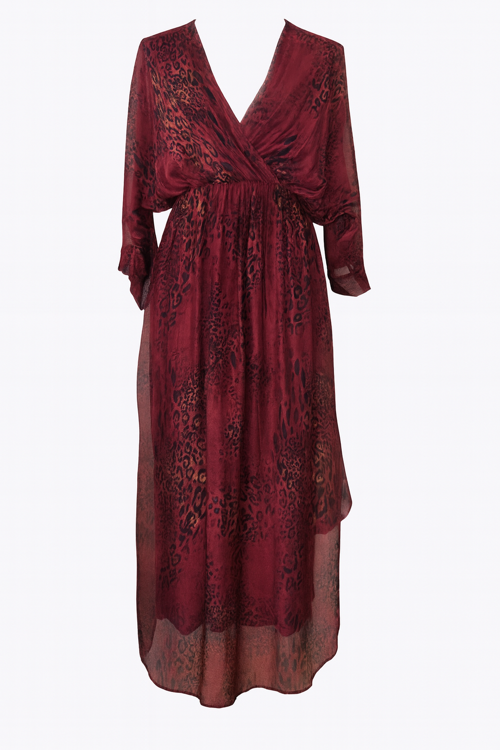 Burgundy Leopard Floaty Batwing Dress