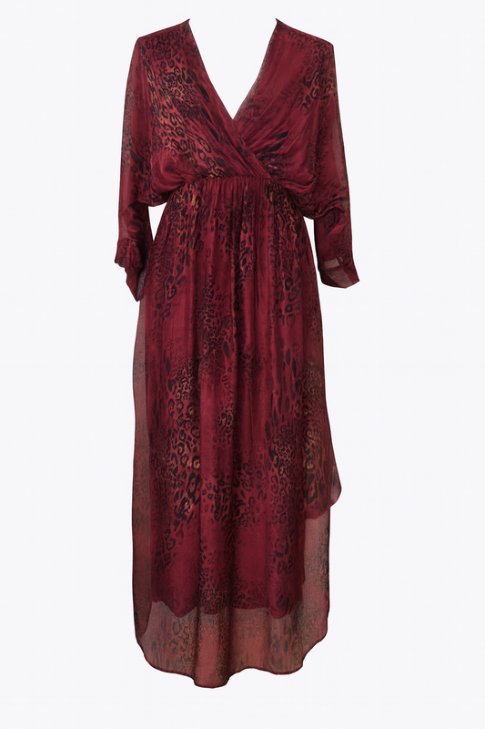 Burgundy Leopard Floaty Batwing Dress