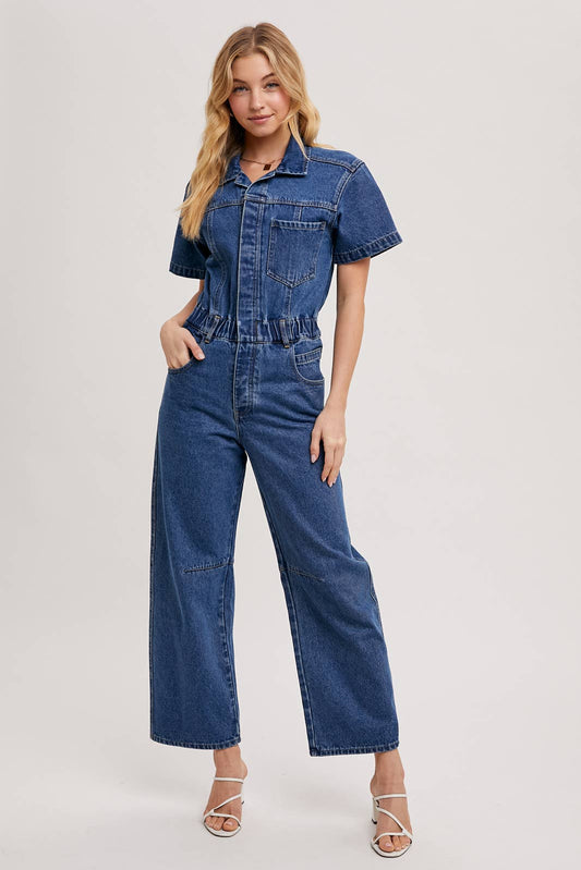 Denim Short Sleeve Jumpsuit