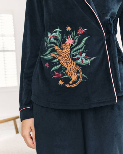 Velour Embroidered Enchanted Tiger Long Pyjama Set