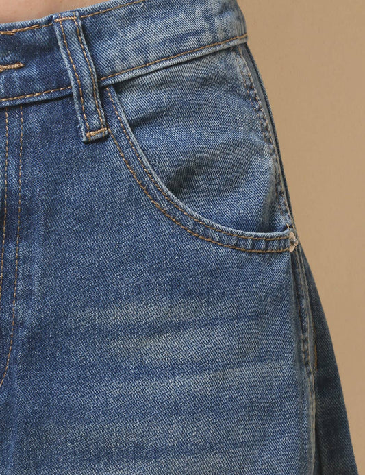 Mid Blue Denim Barrel Leg Jeans