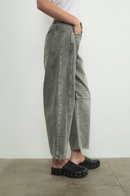 Grey Barrel Leg Jean with Elasticated Waist