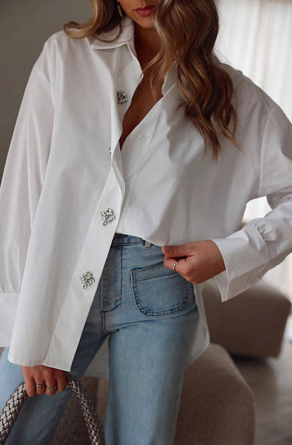 White Cotton Shirt with Diamanté Detail