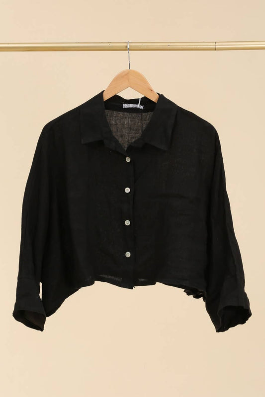 Black Linen 3/4 Sleeve Shirt