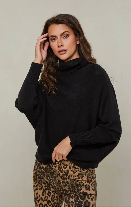 Black Cashmere Blend Turtle Neck Sweater