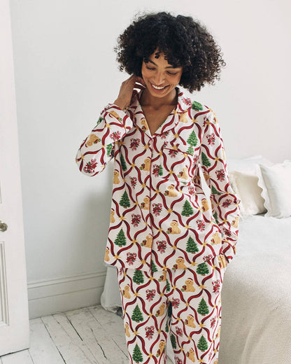Organic Cotton Christmas Tree & Dog Long Pyjama Set