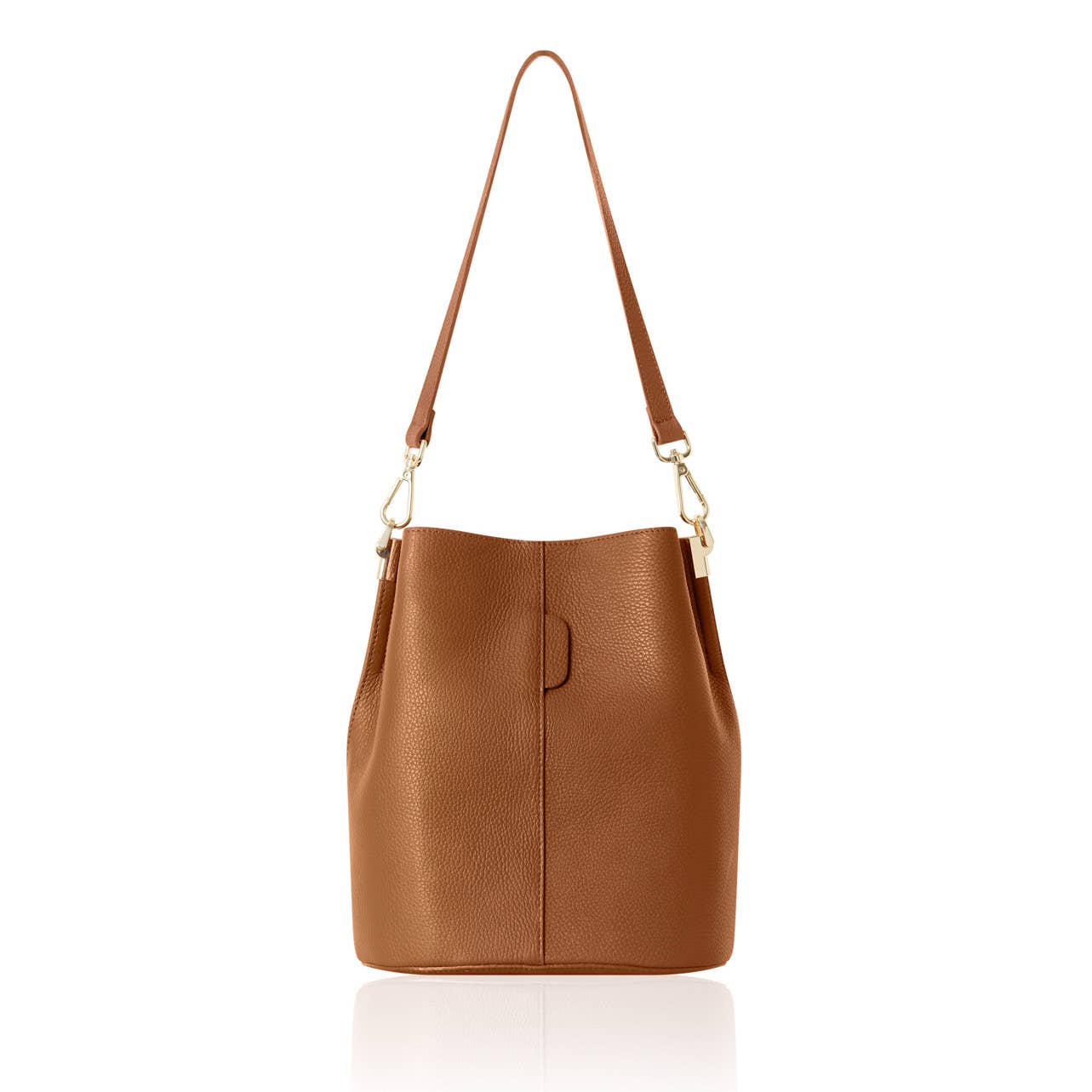 Tan Leather Bucket Bag with Removeable Straps