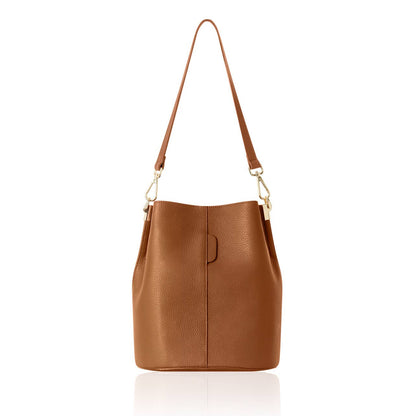 Tan Leather Bucket Bag with Removeable Straps