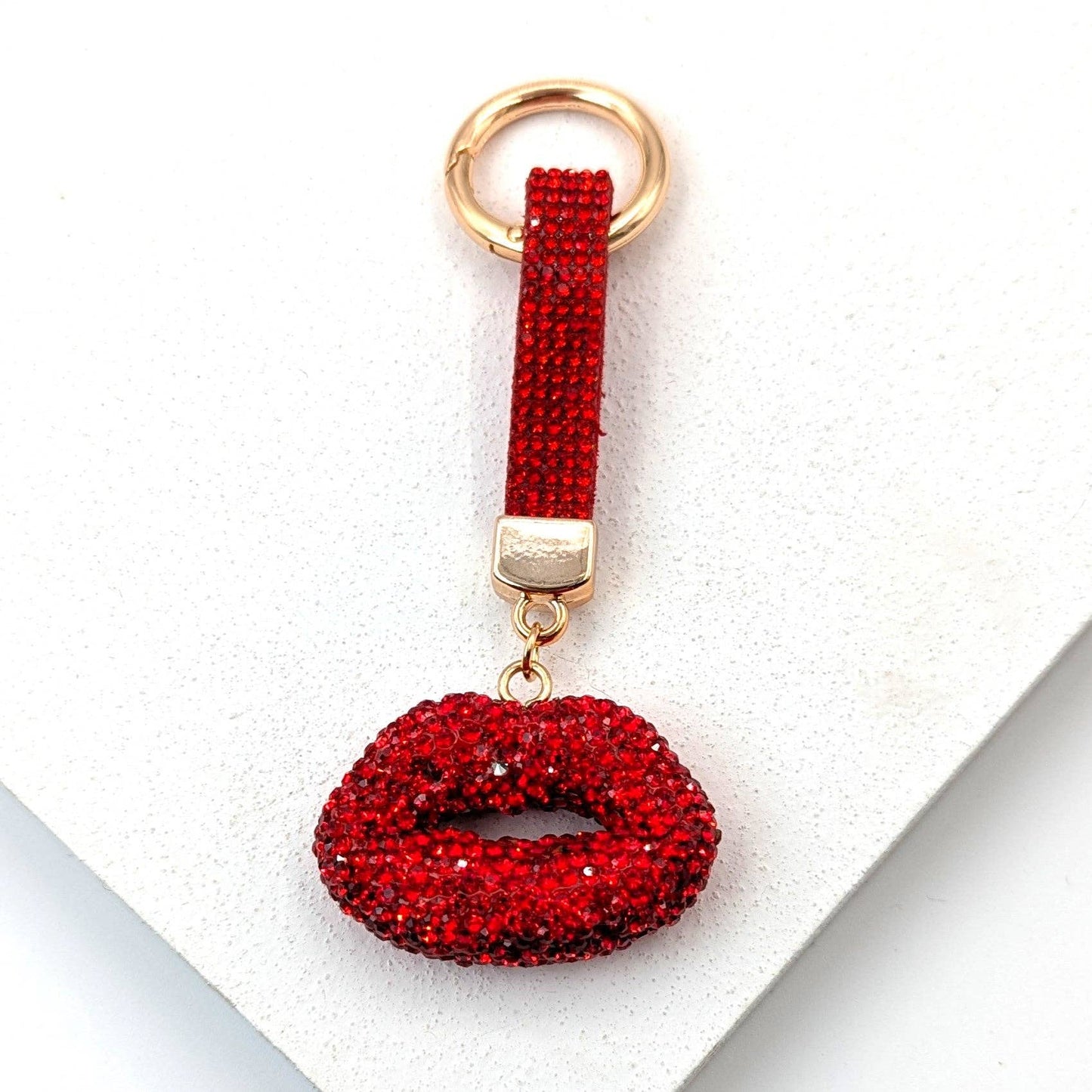 Red Diamante Lips Keyring