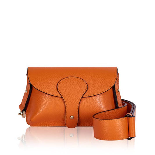Medium Italian Leather Crossbody Bag With Wide Chunky Strap Orange
