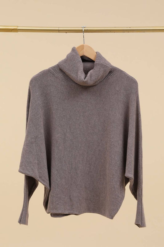 Taupe Cashmere Blend Turtle Neck Sweater
