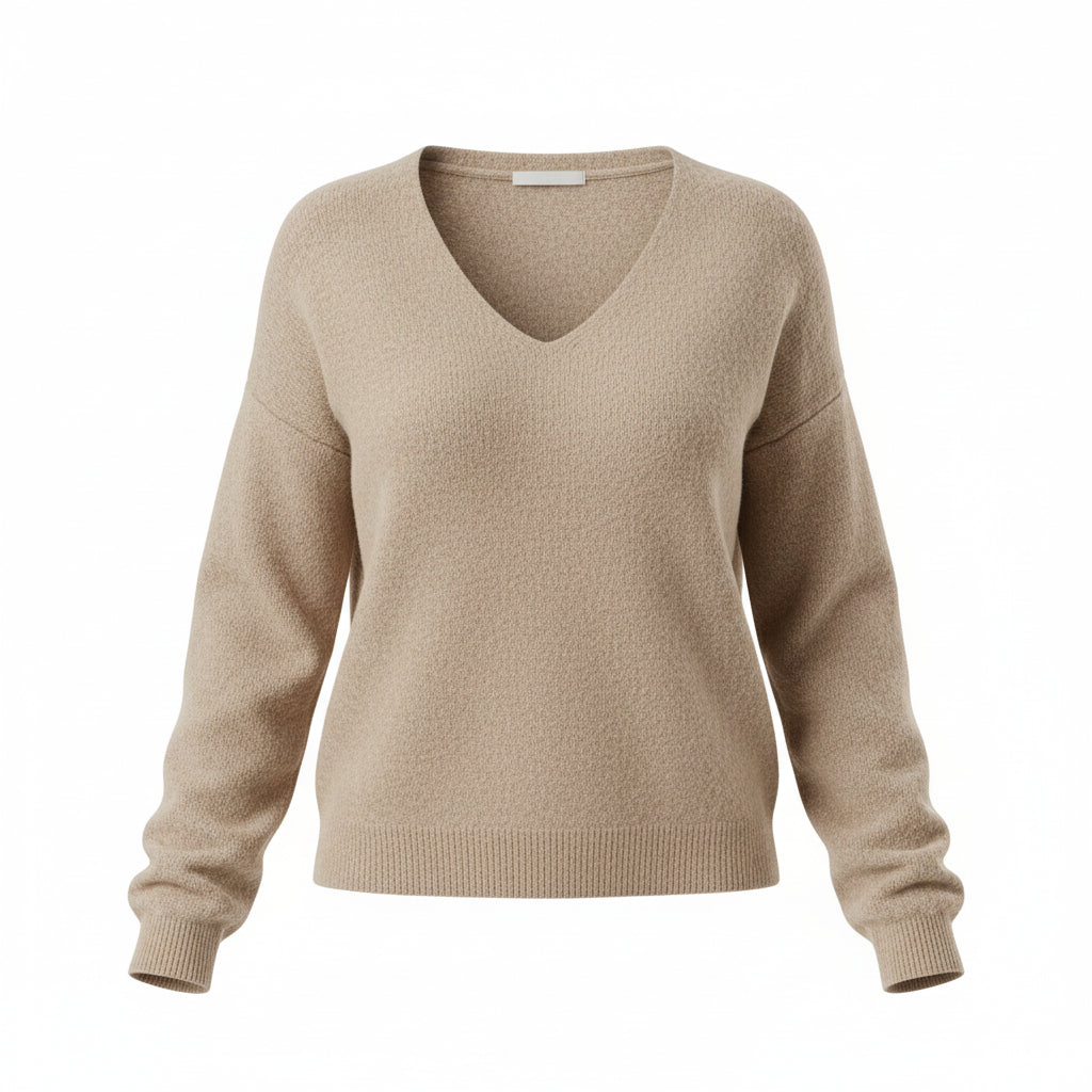Beige Baby Alpaca V Neck Sweater