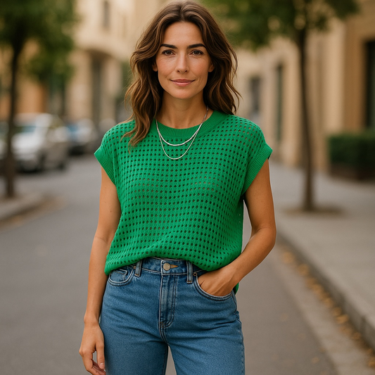 Green Round Neck Sleeveless Top