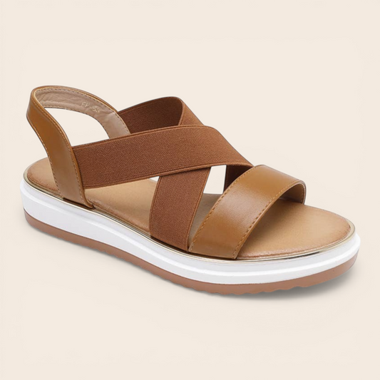Tan Elastic Strap Flatform Sandal