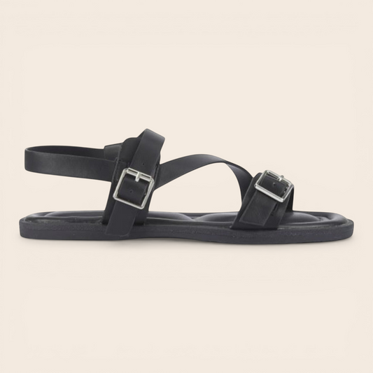 Black Extra Padded Sole Buckle Strap Sandal