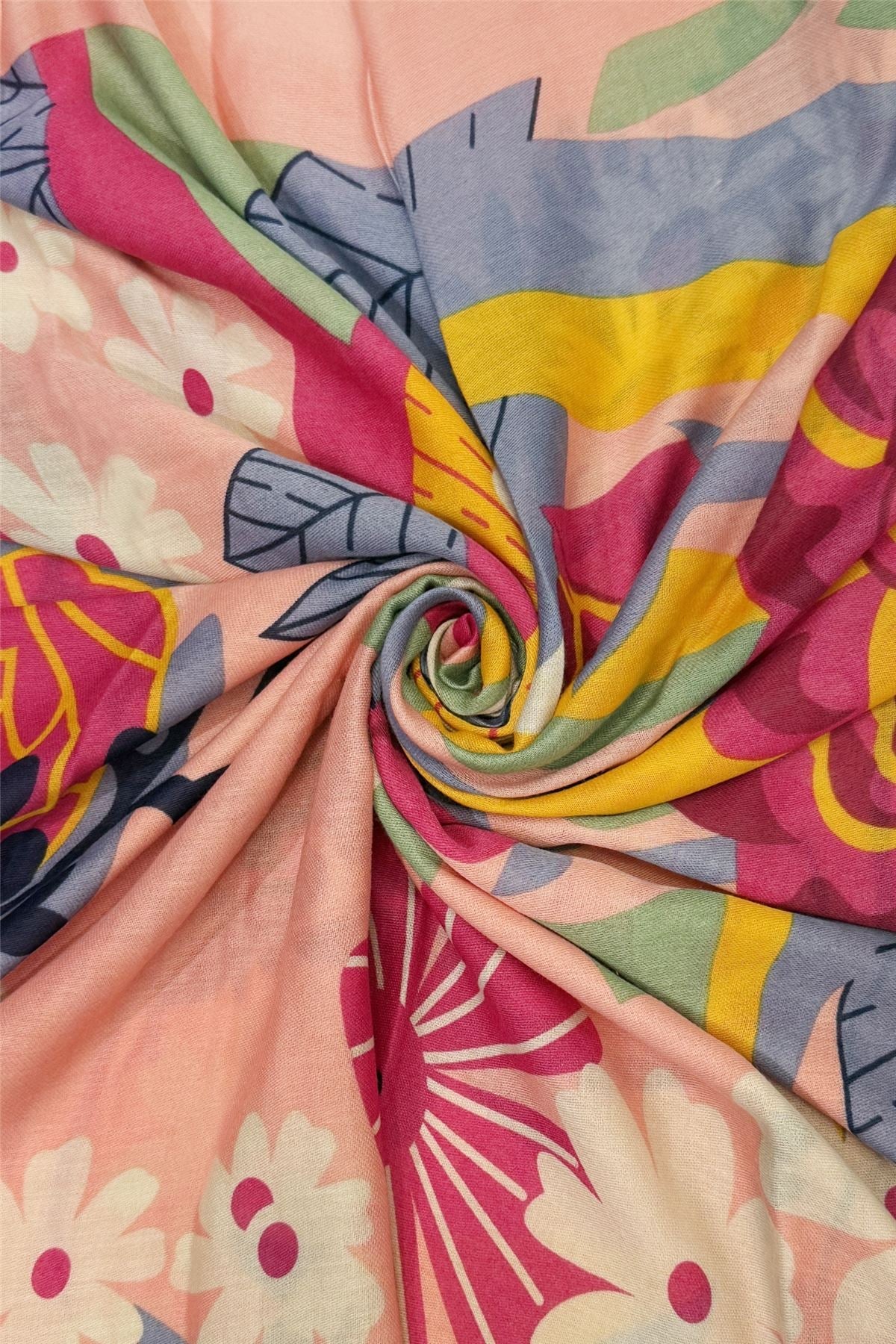 Colorful  fabricwith floral pattern in a swirl formation