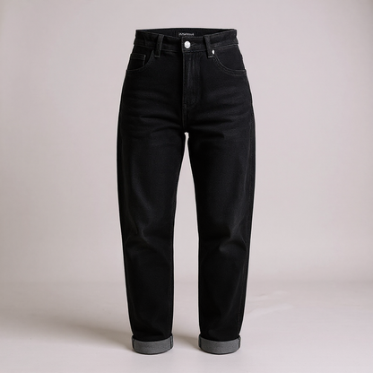Black Denim Stretch Barrel Leg Jeans