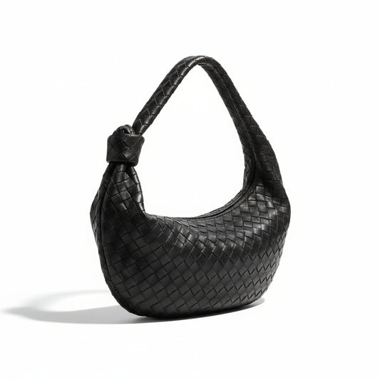 Black Large Slouch Woven Shoulder Bag