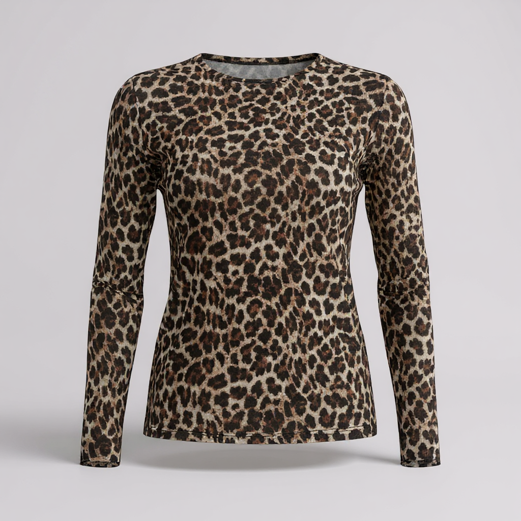 Leopard Cashmere Blend Layering T-Shirt