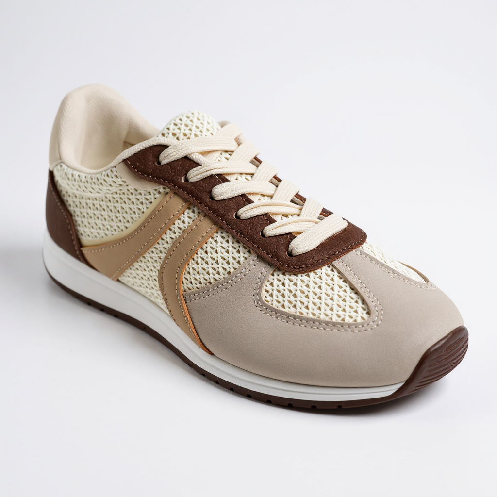 Brown/Beige Mix Lace up Trainers