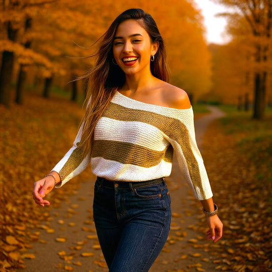 Gold and Ivory Stripe Slouchy Knit Top