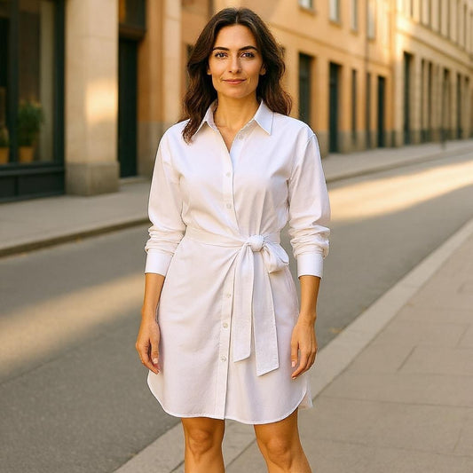 White Tie Front Long Cotton Shirt