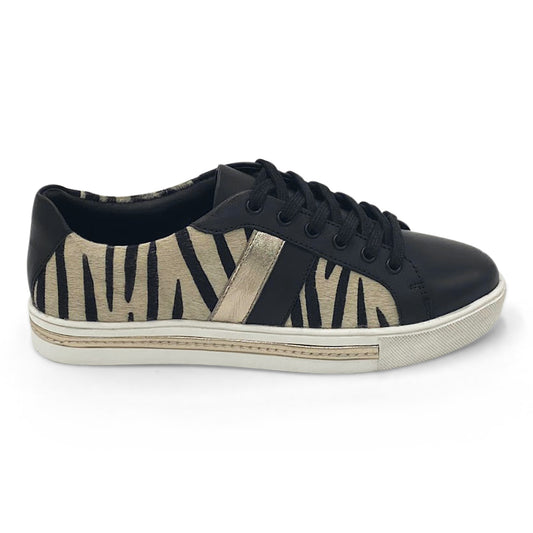 SIDE VIEW OF ZEBRA PRINT WIDE FIT LACE UP TRAINER